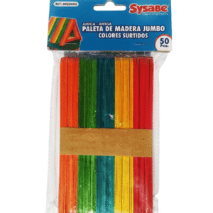 PALETAS JUMBO MADERA COLORES (15*1.8*0.16CM) 50 PZAS SYSABE