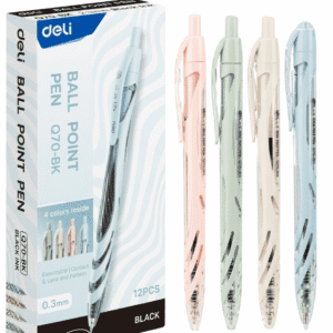 BOLÍGRAFO NEGRO RETRÁCTIL C/GRIP DELI PASTELES SURT *UMV-1 CAJA DE 12UND*
